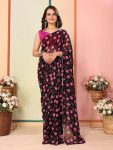 ATTRACTIVE GEORGETTE READY TO WEAR 1 MINUTE SAREE WITH UNSTITCHED BLOUSE BLACK