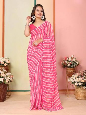 ATTRACTIVE GEORGETTE READY TO WEAR 1 MINUTE SAREE WITH UNSTITCHED BLOUSE PINK