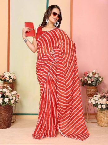 ATTRACTIVE GEORGETTE READY TO WEAR 1 MINUTE SAREE WITH UNSTITCHED BLOUSE RED