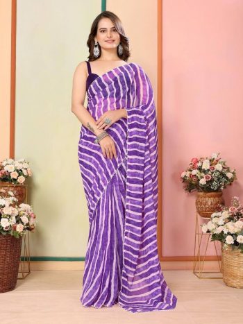 ATTRACTIVE GEORGETTE READY TO WEAR 1 MINUTE SAREE WITH UNSTITCHED BLOUSE PURPLE