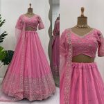 ATTRACTIVE GEORGETTE THREAD SEQUENCE WORK SEMI STITCH LEHENGA UNSTITCHED CHOLI WITH DUPATTA WEDDING WEAR WHOLESALE PRICE ETHNIC GARMENT (3)