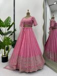 ATTRACTIVE GEORGETTE THREAD SEQUENCE WORK SEMI STITCH LEHENGA UNSTITCHED CHOLI WITH DUPATTA WEDDING WEAR WHOLESALE PRICE ETHNIC GARMENT (3)