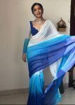 ATTRACTIVE GEORGETTE WHITE SKY WITH BLUE COLOUR DIGITAL PRINT WORK FESTIVAL WEAR WHOLESALE PRICE ETHINC GARMENT (2)