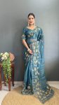 ATTRACTIVE GOLD COIN SILK EMBROIDERY ZARI AND STONE WORK READY TO WEAR SAREE WITH UNSTITCHED BLOUSE PARTY WEAR WHOLESALE PRICE ETHNIC GARMENT (23)
