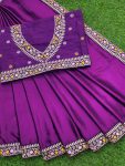 ATTRACTIVE JAPAN SATIN EMBROIDERY SEQUENCE WORK BORDER SAREE WITH UNSTITCHED BLOUSE PARTY WEAR WHOLESALE PRICE ETHNIC GARMENT (3)