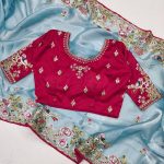 ATTRACTIVE JIMMY CHOO EMBROIDERY THREAD CODING AND SEQUENCE WORK SAREE WITH STITCHED BLOUSE PARTY WEAR WHOLESALE PRICE ETHNIC GARMENT (41)