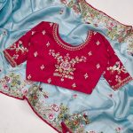 ATTRACTIVE JIMMY CHOO EMBROIDERY THREAD CODING AND SEQUENCE WORK SAREE WITH STITCHED BLOUSE PARTY WEAR WHOLESALE PRICE ETHNIC GARMENT (41)