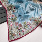 ATTRACTIVE JIMMY CHOO EMBROIDERY THREAD CODING AND SEQUENCE WORK SAREE WITH STITCHED BLOUSE PARTY WEAR WHOLESALE PRICE ETHNIC GARMENT (41)