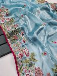 ATTRACTIVE JIMMY CHOO EMBROIDERY THREAD CODING AND SEQUENCE WORK SAREE WITH STITCHED BLOUSE PARTY WEAR WHOLESALE PRICE ETHNIC GARMENT (41)