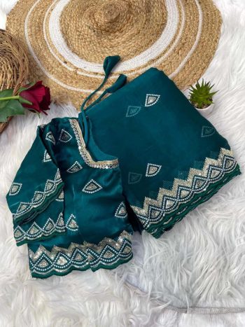 ATTRACTIVE JIMMY CHOO SEQUENCE  THREAD WORK SAREE WITH STITCHED BLOUSE RAMA