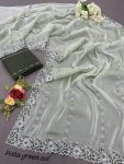 ATTRACTIVE JIMMY CHOO SEQUENCE THREAD WORK SAREE WITH UNSTITCHED BLOUSE PARTY WEAR WHOLESALE PRICE ETHNIC GARMENT (4)