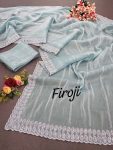 ATTRACTIVE JIMMY CHOO SEQUENCE    WORK SAREE WITH UNSTITCHED BLOUSE SKY