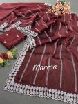 ATTRACTIVE JIMMY CHOO SEQUENCE WORK SAREE WITH UNSTITCHED BLOUSE PARTY WEAR WHOLESALE PRICE ETHNIC GARMENT (10)