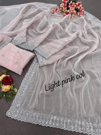ATTRACTIVE JIMMY CHOO SEQUENCE    WORK SAREE WITH UNSTITCHED BLOUSE BABY PINK