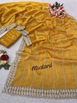 ATTRACTIVE JIMMY CHOO SEQUENCE WORK SAREE WITH UNSTITCHED BLOUSE PARTY WEAR WHOLESALE PRICE ETHNIC GARMENT (6)