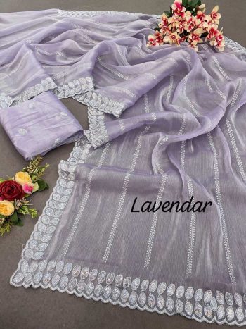 ATTRACTIVE JIMMY CHOO SEQUENCE    WORK SAREE WITH UNSTITCHED BLOUSE LAVENDER