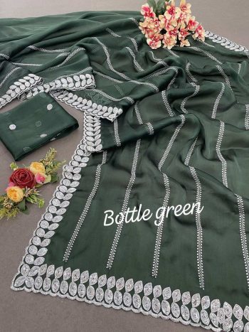 ATTRACTIVE JIMMY CHOO SEQUENCE    WORK SAREE WITH UNSTITCHED BLOUSE GREEN