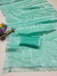 ATTRACTIVE JIMMY CHOO SILK FOIL PRINT WORK SAREE WITH UNSTITCHED BLOUSE PARTY WEAR WHOLESALE PRICE ETHNIC GARMENT (5)
