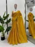 ATTRACTIVE JIMMY CHOO THREAD AND SEQUENCE WORK SAREE WITH UNSTITCHED BLOUSE PARTY WEAR WHOLESALE PRICE ETHNIC GARMENT (14)