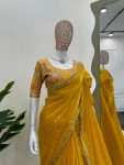 ATTRACTIVE JIMMY CHOO THREAD AND SEQUENCE WORK SAREE WITH UNSTITCHED BLOUSE PARTY WEAR WHOLESALE PRICE ETHNIC GARMENT (14)