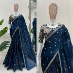 ATTRACTIVE JIMMY CHOO THREAD AND SEQUENCE WORK SAREE WITH UNSTITCHED BLOUSE PARTY WEAR WHOLESALE PRICE ETHNIC GARMENT (6)