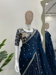 ATTRACTIVE JIMMY CHOO THREAD AND SEQUENCE WORK SAREE WITH UNSTITCHED BLOUSE PARTY WEAR WHOLESALE PRICE ETHNIC GARMENT (6)