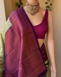 ATTRACTIVE LICHI SILK WEAVING WORK SAREE WITH UNSTITCHED BLOUSE FESTIVAL WEAR WHOLESALE PRICE ETHNIC GARMENT 5 (5)