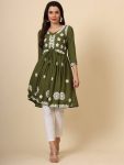 ATTRACTIVE LIVA RAYON LUCKNOWI CHICKENKARI WORK ONLY KURTI OFFICE WEAR WHOLESALE PRICE ETHNIC GARMENT (7)