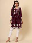 ATTRACTIVE LIVA RAYON LUCKNOWI CHICKENKARI WORK ONLY KURTI OFFICE WEAR WHOLESALE PRICE ETHNIC GARMENT (6)