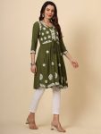 ATTRACTIVE LIVA RAYON LUCKNOWI CHICKENKARI WORK ONLY KURTI OFFICE WEAR WHOLESALE PRICE ETHNIC GARMENT (7)