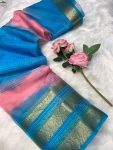 ATTRACTIVE ORGANZA BATIK PRINT WITH JACQUARD BORDER WITH SEQUENCE LINE WORK SAREE WITH UNSTITCHED BLOUSE FESTIVAL WEAR WHOLESALE PRICE ETHNIC GARMENT 1 (4)