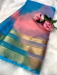 ATTRACTIVE ORGANZA BATIK PRINT WITH JACQUARD BORDER WITH SEQUENCE LINE WORK SAREE WITH UNSTITCHED BLOUSE FESTIVAL WEAR WHOLESALE PRICE ETHNIC GARMENT 1 (4)