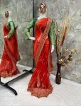 ATTRACTIVE ORGANZA CODING SEQUENCE WORK SAREE WITH UNSTITCHED BLOUSE FESTIVAL WEAR WHOLESALE PRICE ETHNIC GARMENT (7)