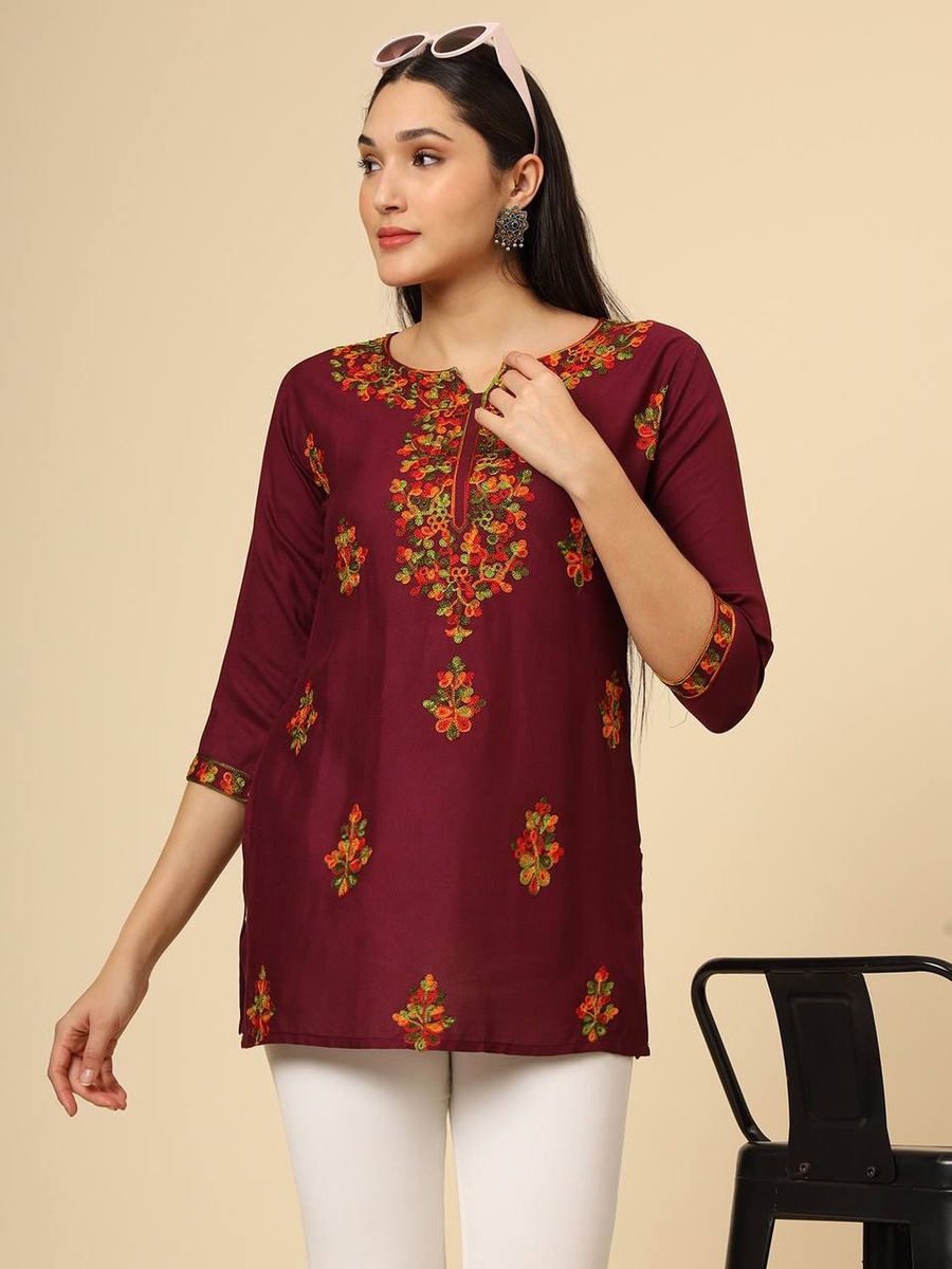 ATTRACTIVE RAYON LUCKNOWI CHICKENKARI WORK ONLY KURTI OFFICE WEAR WHOLESALE PRICE ETHNIC GARMENT 1 (1)