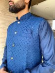 ATTRACTIVE ROMAN SILK MENS KURTA PAJAMA WITH CHICKENKARI WORK JACKET FESTIVAL WEAR WHOLESALE PRICE ETHNIC GARMENT (10)