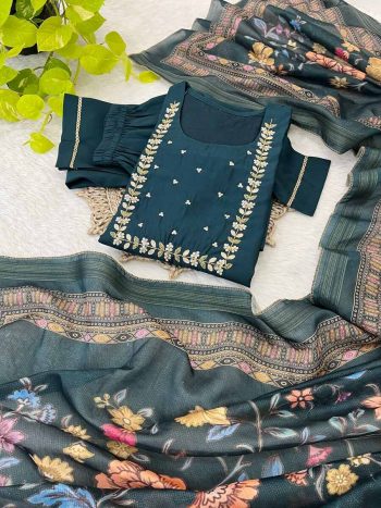 DESIGNER ROMAN SILK NECK HAND WORK KURTI PANT WITH DUPATTA