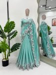 ATTRACTIVE ROMAN SILK THREAD EMBROIDERY WORK SAREE WITH UNSTITCHED BLOUSE PARTY WEAR WHOLESALE PRICE ETHNIC GARMENT (18)