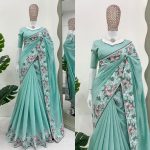 ATTRACTIVE ROMAN SILK THREAD EMBROIDERY WORK SAREE WITH UNSTITCHED BLOUSE PARTY WEAR WHOLESALE PRICE ETHNIC GARMENT (18)