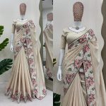 ATTRACTIVE ROMAN SILK THREAD EMBROIDERY WORK SAREE WITH UNSTITCHED BLOUSE PARTY WEAR WHOLESALE PRICE ETHNIC GARMENT (6)