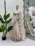 ATTRACTIVE ROMAN SILK THREAD EMBROIDERY WORK SAREE WITH UNSTITCHED BLOUSE PARTY WEAR WHOLESALE PRICE ETHNIC GARMENT (6)