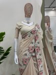 ATTRACTIVE ROMAN SILK THREAD EMBROIDERY WORK SAREE WITH UNSTITCHED BLOUSE PARTY WEAR WHOLESALE PRICE ETHNIC GARMENT (6)