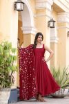 ATTRACTIVE SATIN SILK PLAIN GOWN WITH EMBROIDERY SEQUENCE WORK DUPATTA FESTIVAL WEAR WHOLESALE PRICE ETHNIC GARMENT (13)