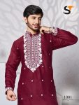 ATTRACTIVE SILK EMBROIDERY WORK MENS KURTA PAJAMA FESTIVAL WEAR WHOLESALE PRICE ETHNIC GARMENT (4)