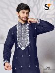 ATTRACTIVE SILK EMBROIDERY WORK MENS KURTA PAJAMA FESTIVAL WEAR WHOLESALE PRICE ETHNIC GARMENT (5)