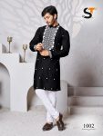 ATTRACTIVE SILK EMBROIDERY WORK MENS KURTA PAJAMA FESTIVAL WEAR WHOLESALE PRICE ETHNIC GARMENT (3)