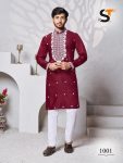 ATTRACTIVE SILK EMBROIDERY WORK MENS KURTA PAJAMA FESTIVAL WEAR WHOLESALE PRICE ETHNIC GARMENT (4)