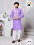 ATTRACTIVE SILK EMBROIDERY WORK MENS KURTA PAJAMA FESTIVAL WEAR WHOLESALE PRICE ETHNIC GARMENT (6)