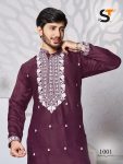 ATTRACTIVE SILK EMBROIDERY WORK MENS KURTA PAJAMA FESTIVAL WEAR WHOLESALE PRICE ETHNIC GARMENT (7)