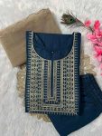 ATTRACTIVE SLUB COTTON EMBROIDERY SEQUENCE WORK TOP BOTTOM WITH DUPATTA OFFICE WEAR WHOLESALE PRICE ETHNIC GARMENT 1 (3)
