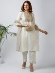ATTRACTIVE SLUB COTTON EMBROIDERY SEQUENCE WORK TOP BOTTOM WITH DUPATTA WHITE